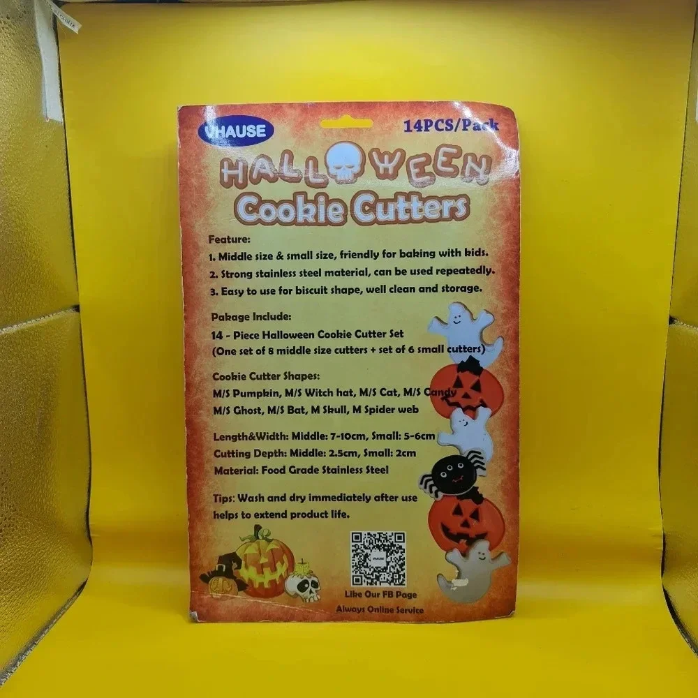 Halloween Cookie Cutters Stainless Steel 14 pc Pumpkin Ghost Cat Witch Hat Candy